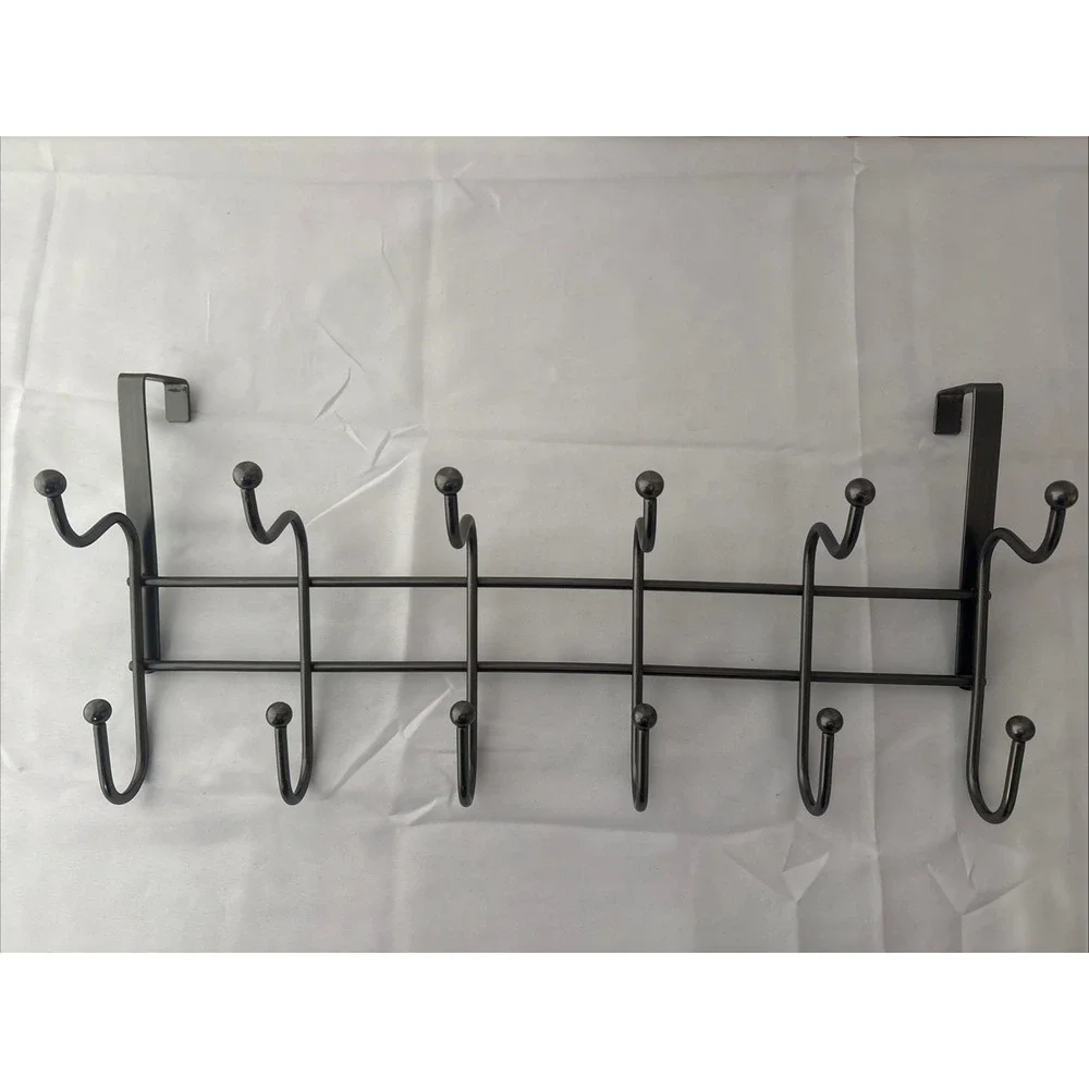 Over The Door Coat Rack 6 Double Hooks Brushed Nickel Modern EUC